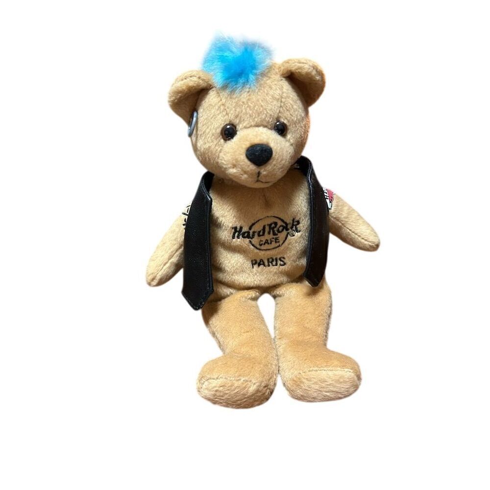 Hard Rock Café Paris Punk Rock Teddy Bear Plush Blue Mohawk Multicolor